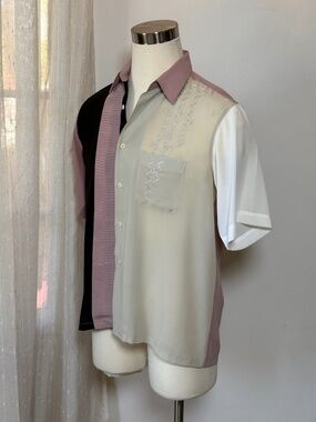 Vintage St. Torosa Color Block Retro Resort Shirt Pink Cream Black L